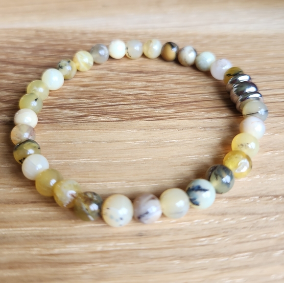 SOLD Yellow Dendritic Opal Gemstone Beads Bracelet - Picture 6 of 9
